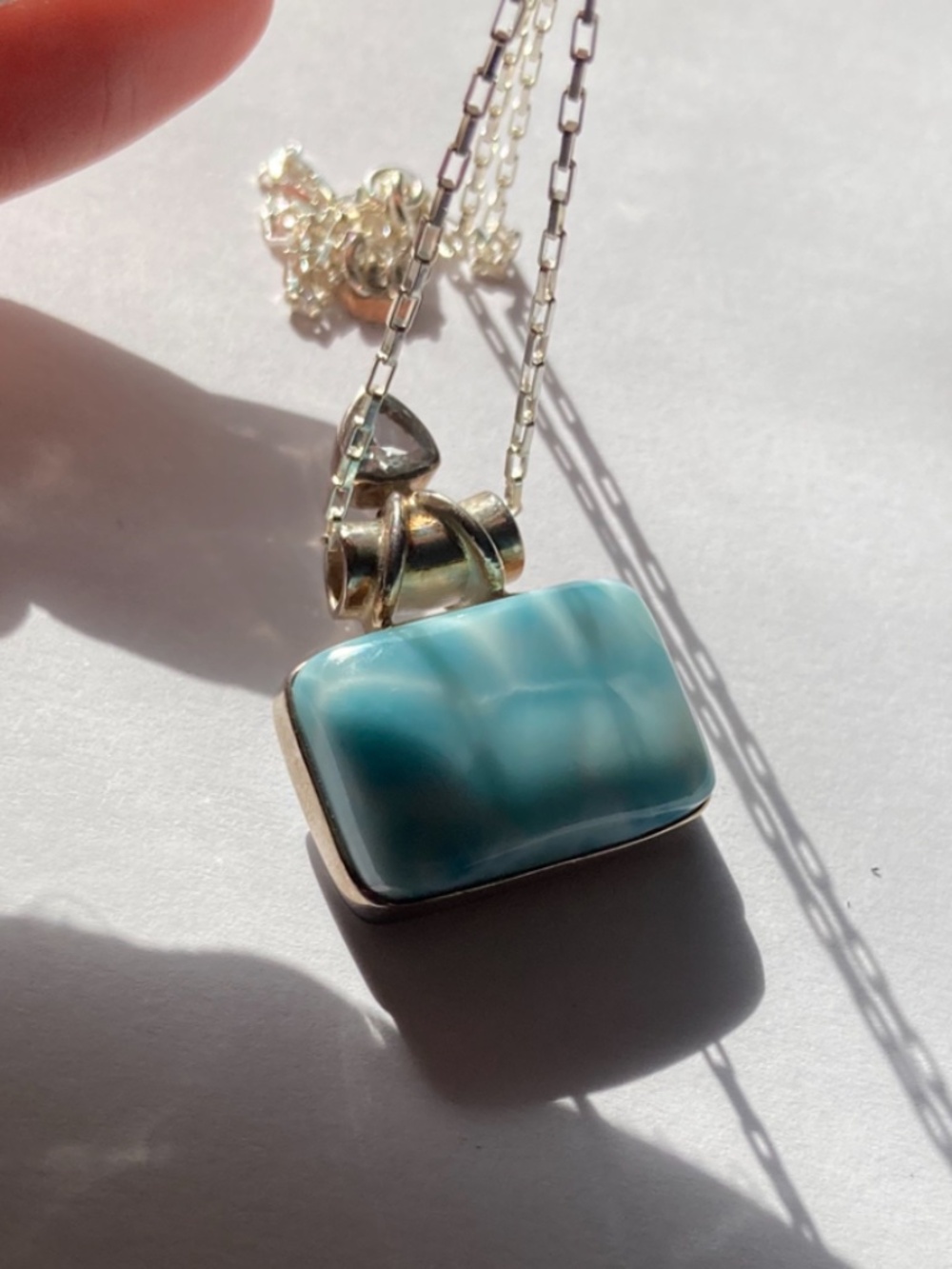 Quality Larimar w/ Blue Topaz Accent, Solid Sterling Silver 18" Necklace